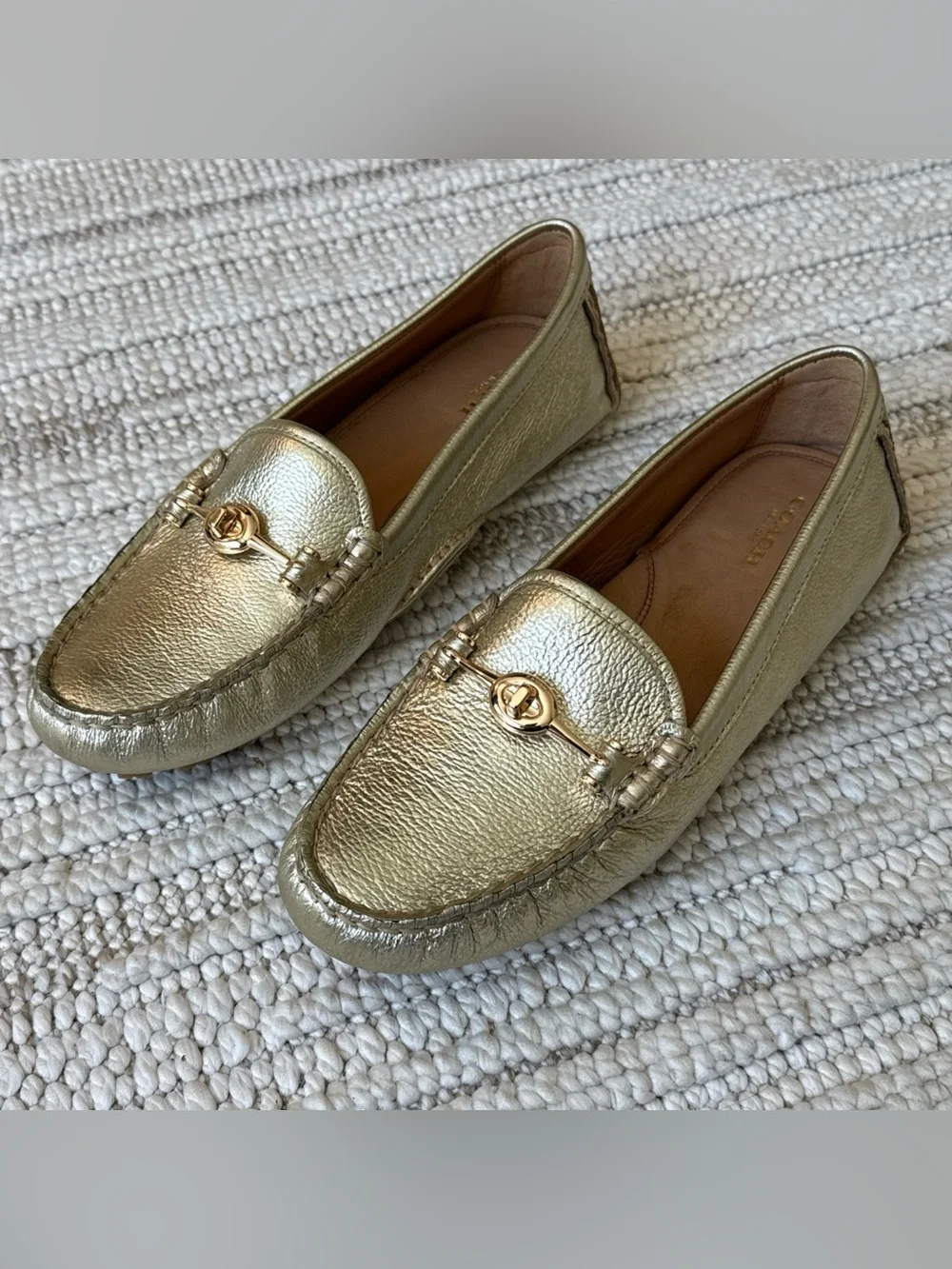 Coach Arlene Metallic Gold Leather Driving Loafers Women’s Size 9.5 B